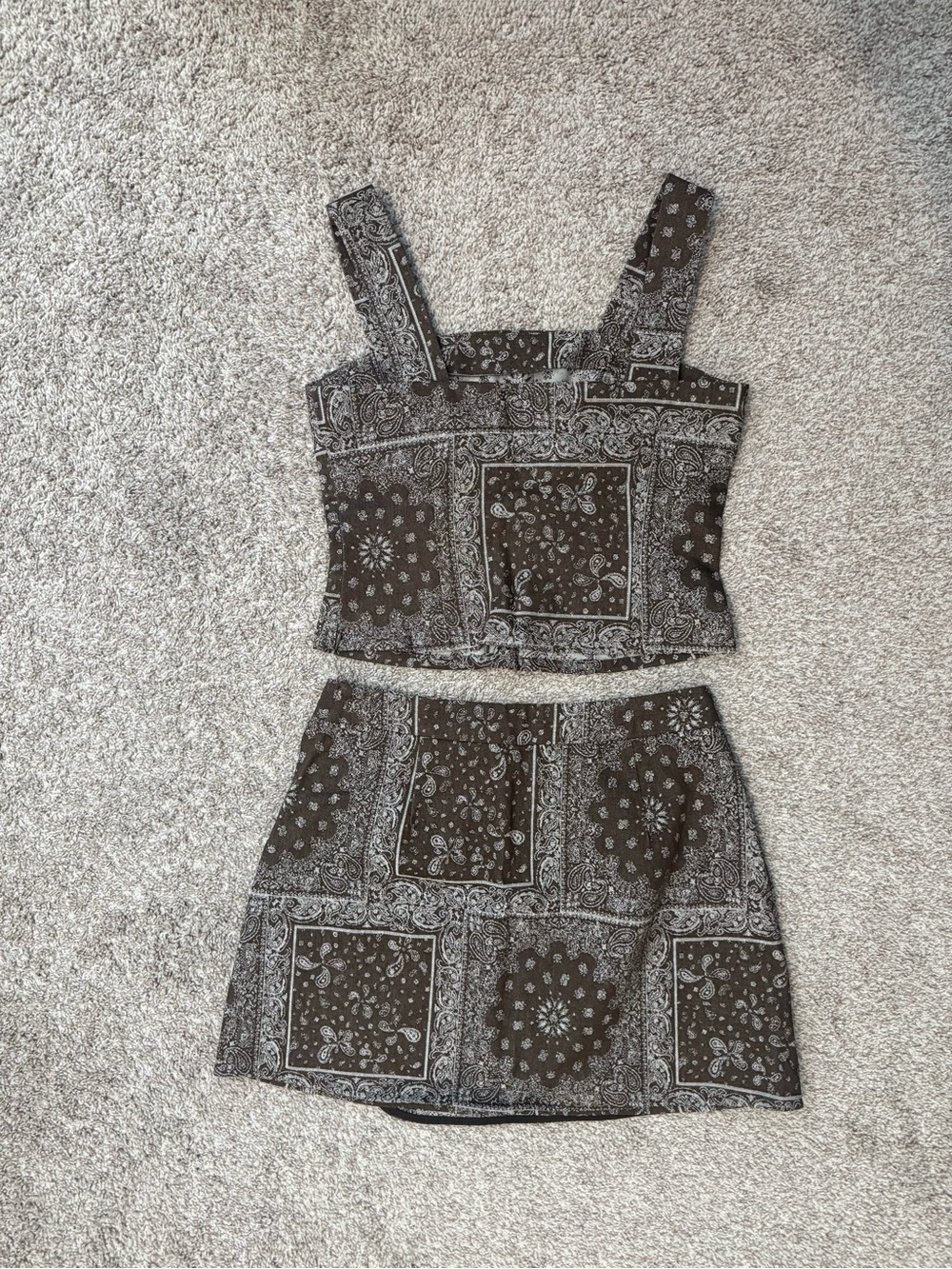 Brown Printed Mini Dress with Square Neck - Picture 4 of 10